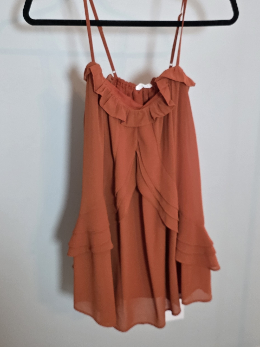 12th Tribe Rust Orange Ruffle Mini Dress